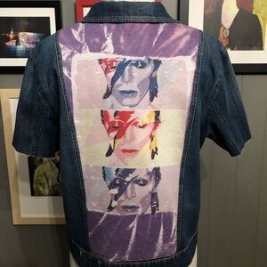 David Bowie Ziggy Stardust Up-Cycled Short Sleeve Denim Jacket Women’s Size Xl